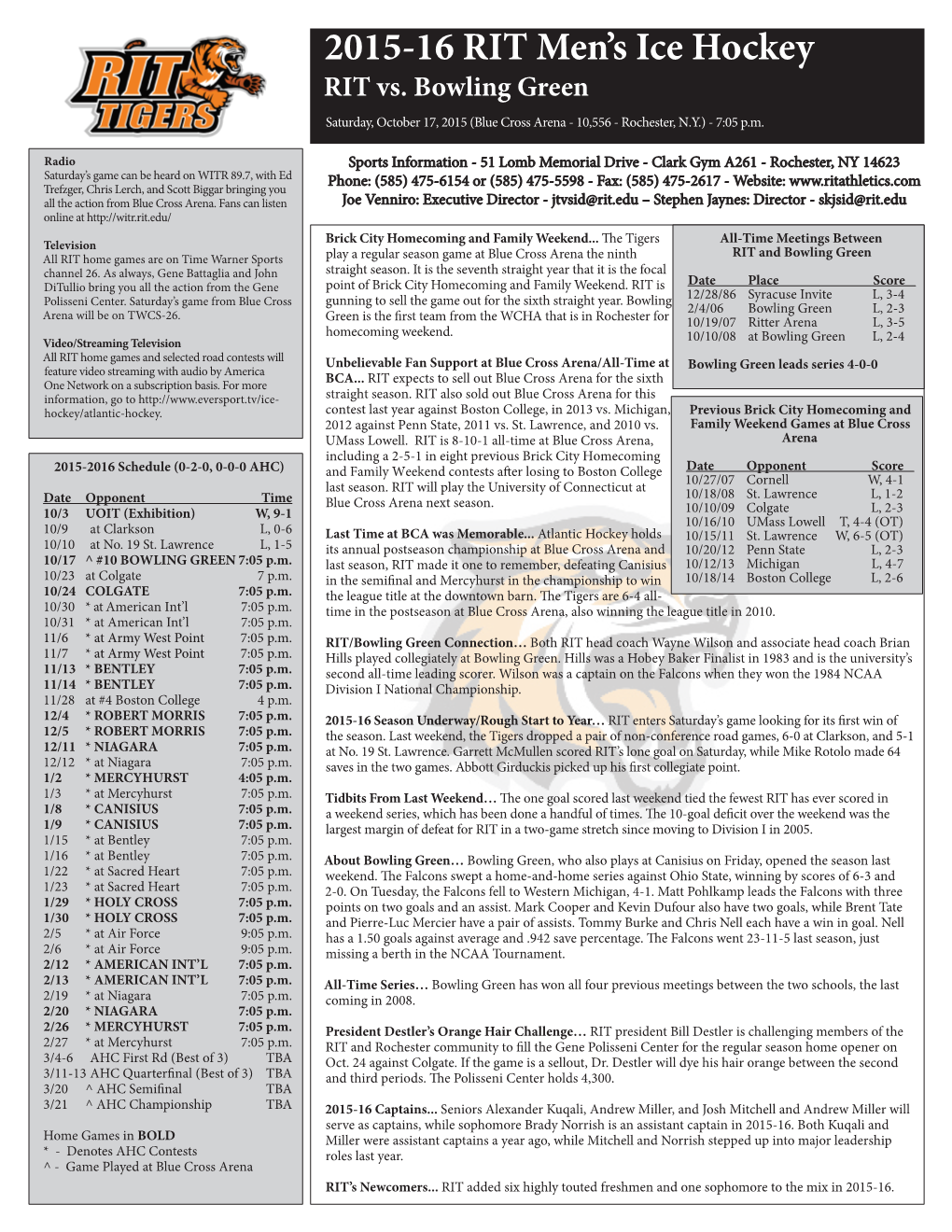 2015-16 RIT Men's Ice Hockey