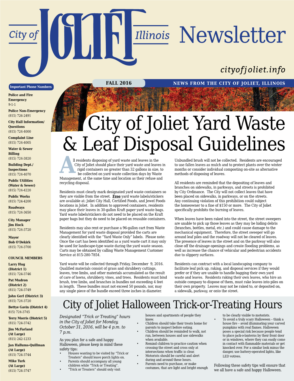 City of Joliet Yard Waste & Leaf Disposal Guidelines
