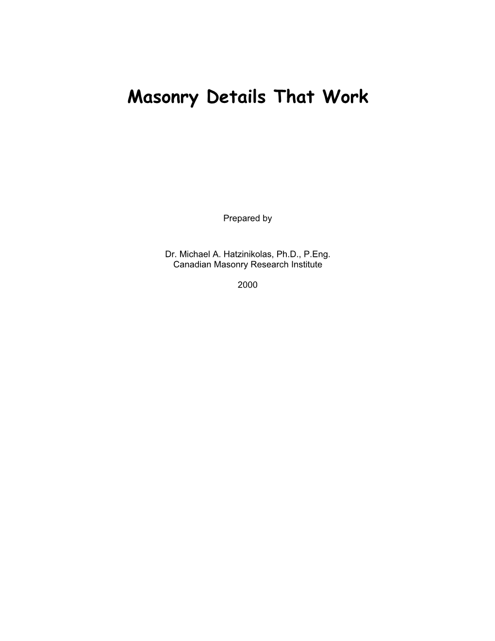 Masonry Details That Work