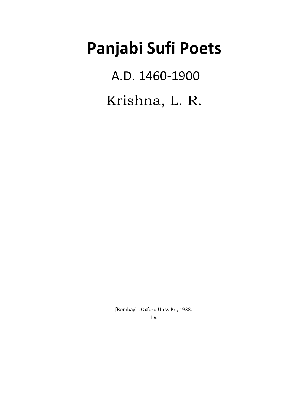 Panjabi Sufi Poets A.D