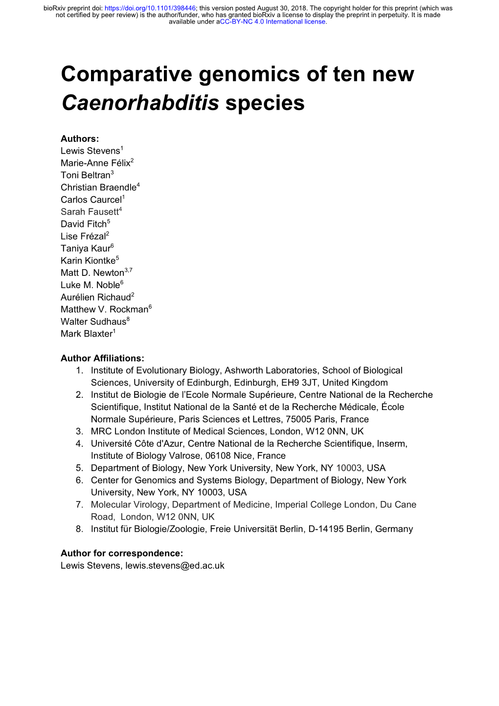Comparative Genomics of Ten New Caenorhabditis Species
