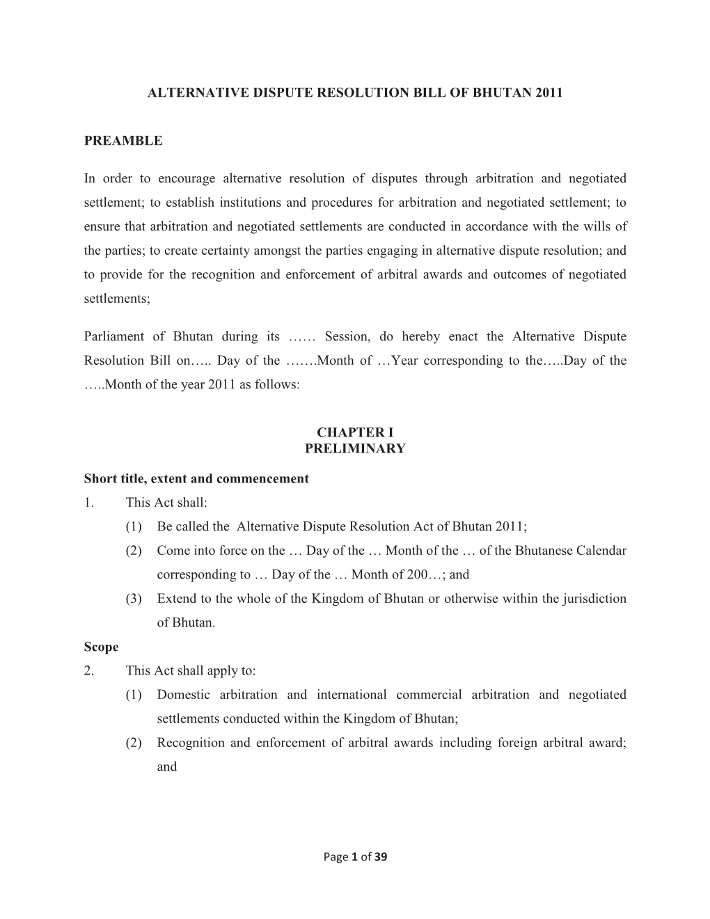 Alternative Dispute Resolution Bill 2011