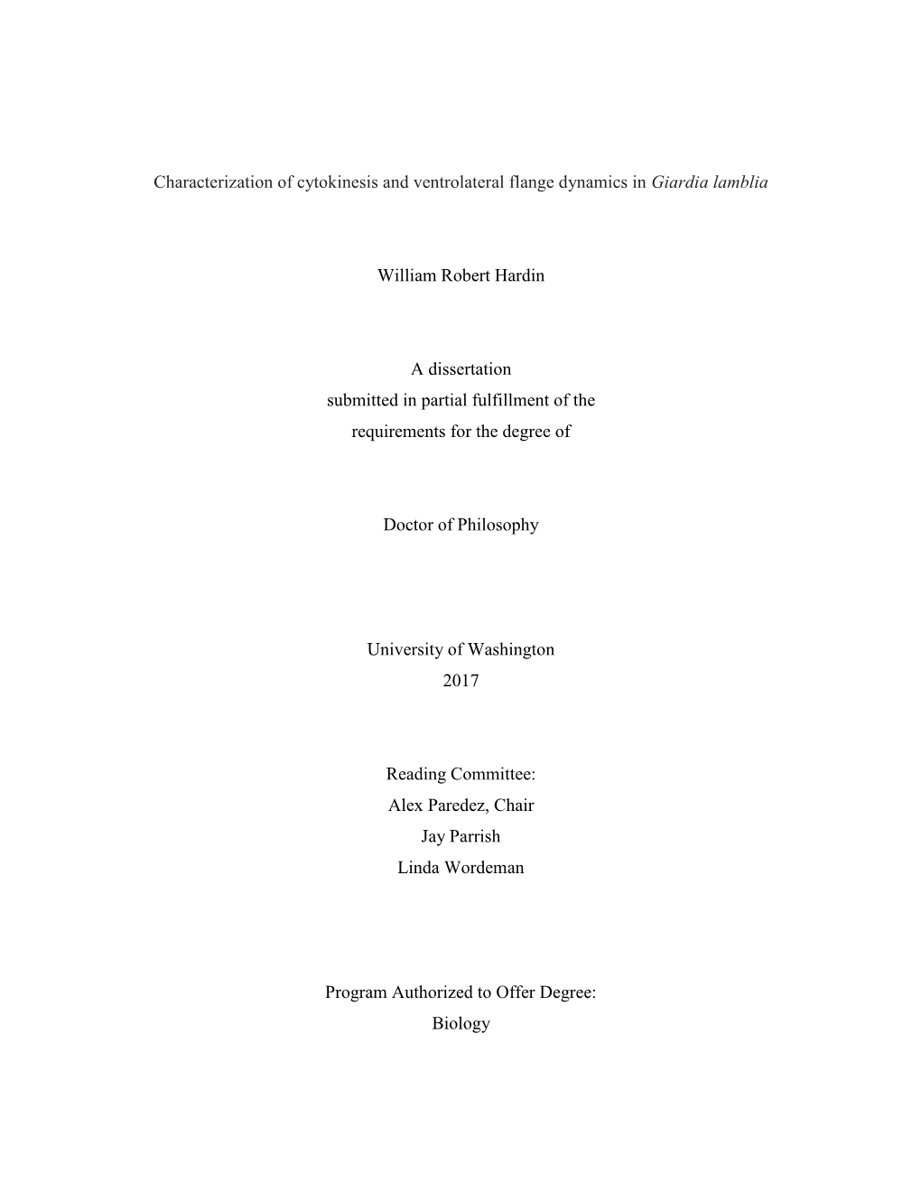 Characterization of Cytokinesis and Ventrolateral Flange Dynamics in Giardia Lamblia