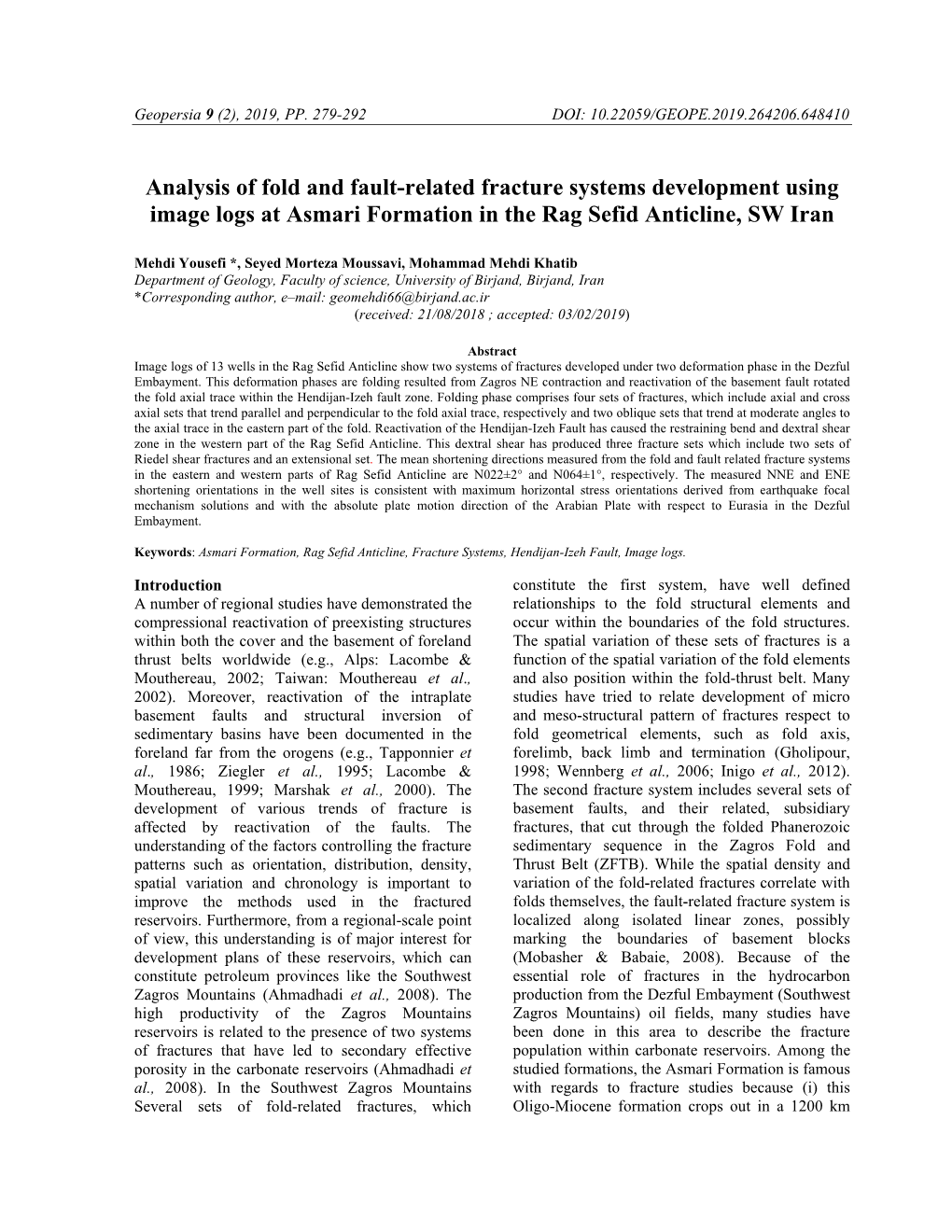 Analysis of Fold and Fault-Related Fracture Systems Development Using Image Logs at Asmari Formation in the Rag Sefid Anticline, SW Iran