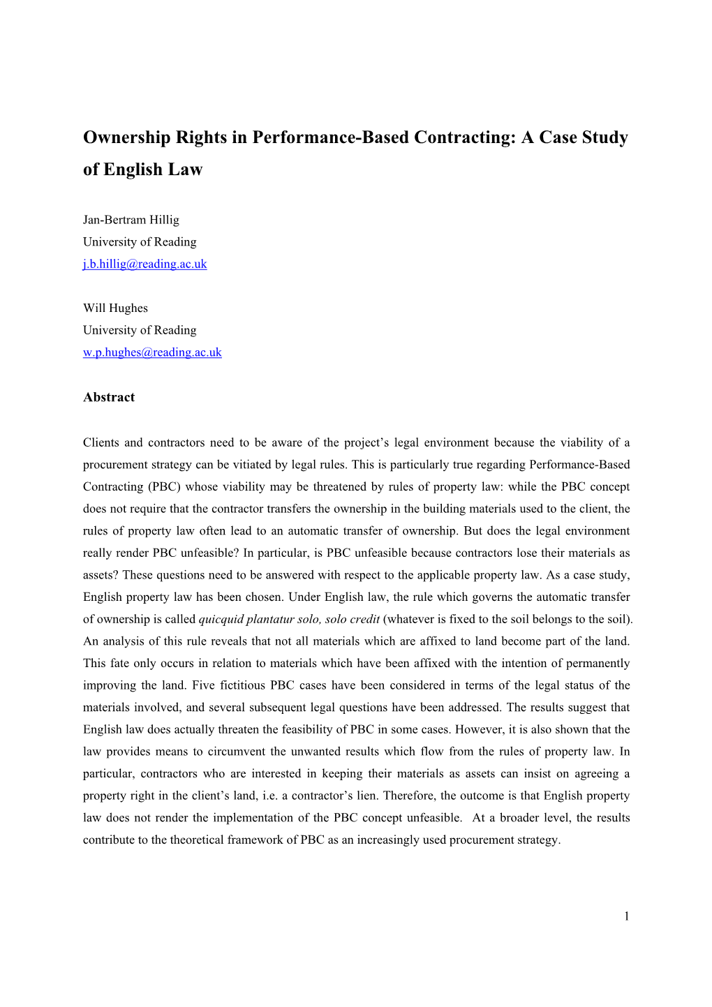 Ownership Rights in Performance-Based Contracting: a Case Study of English Law