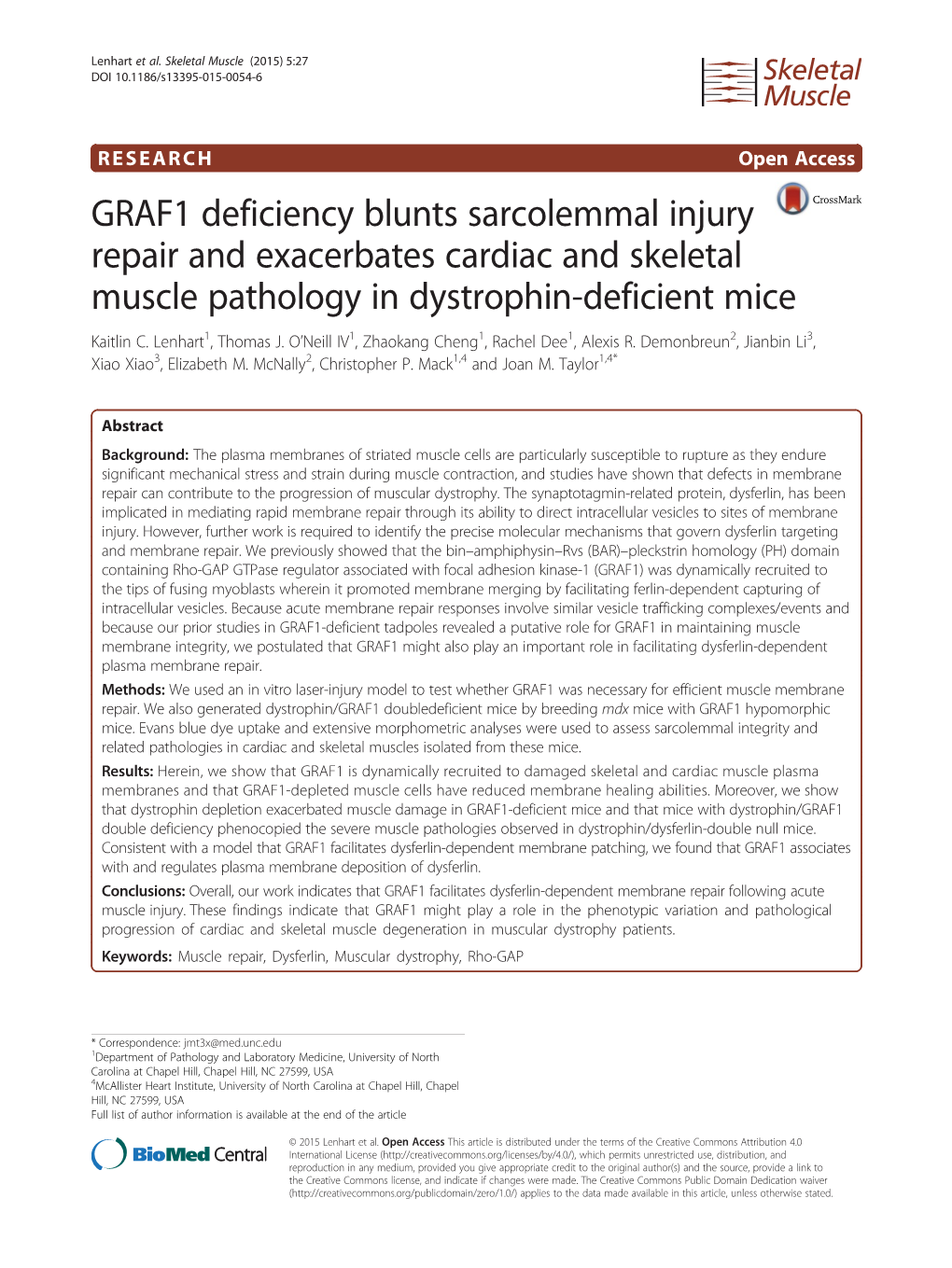 GRAF1 Deficiency Blunts Sarcolemmal Injury Repair and Exacerbates Cardiac and Skeletal Muscle Pathology in Dystrophin-Deficient Mice Kaitlin C