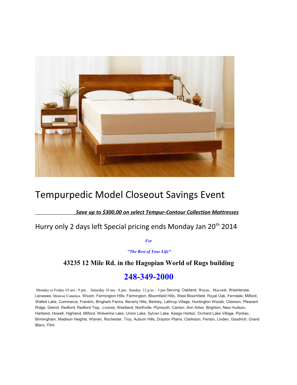 Tempurpedic Model Closeout Savings Event