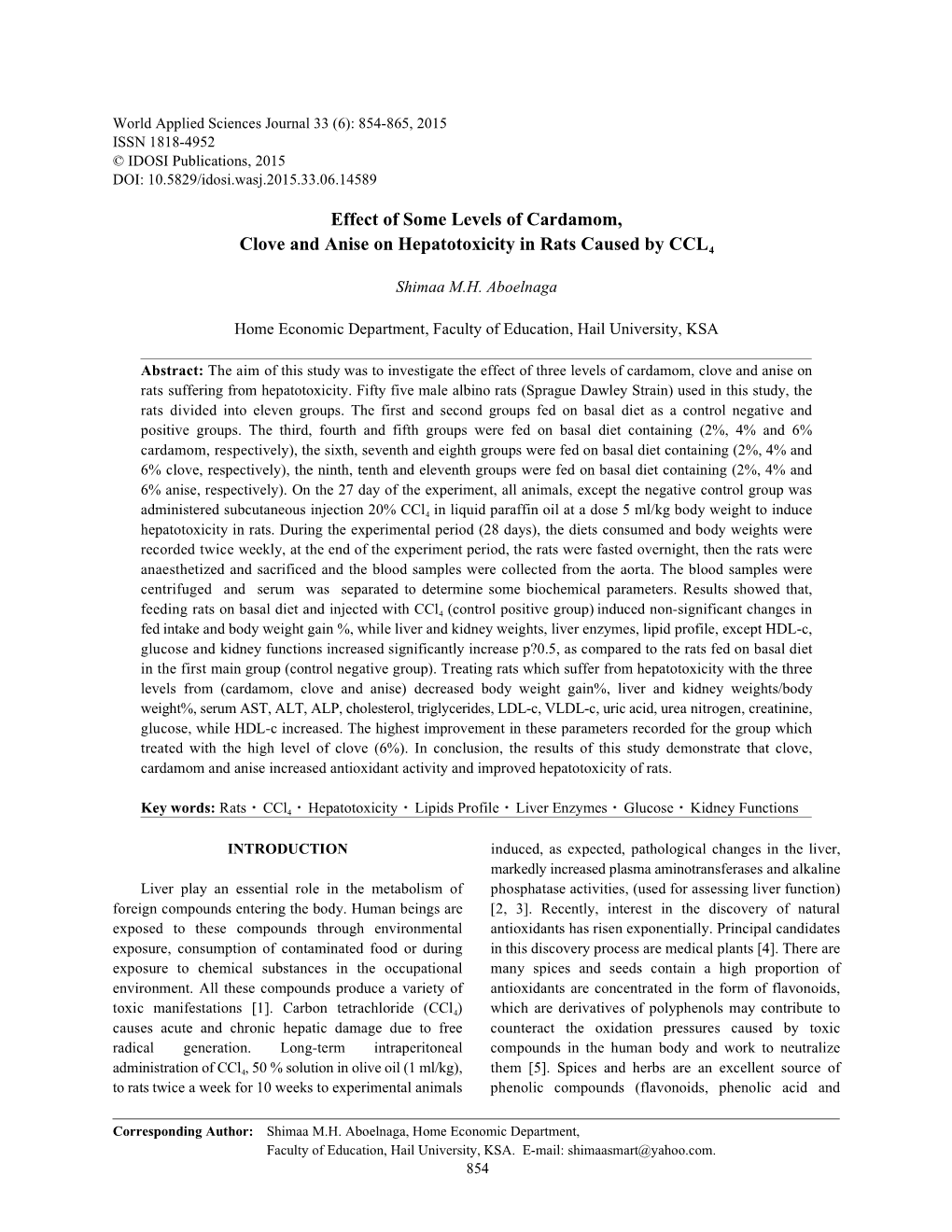 Effect of Some Levels of Cardamom, Clove and Anise on Hepatotoxicity