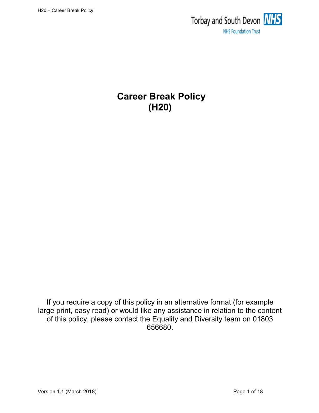 Career Break Policy (H20)