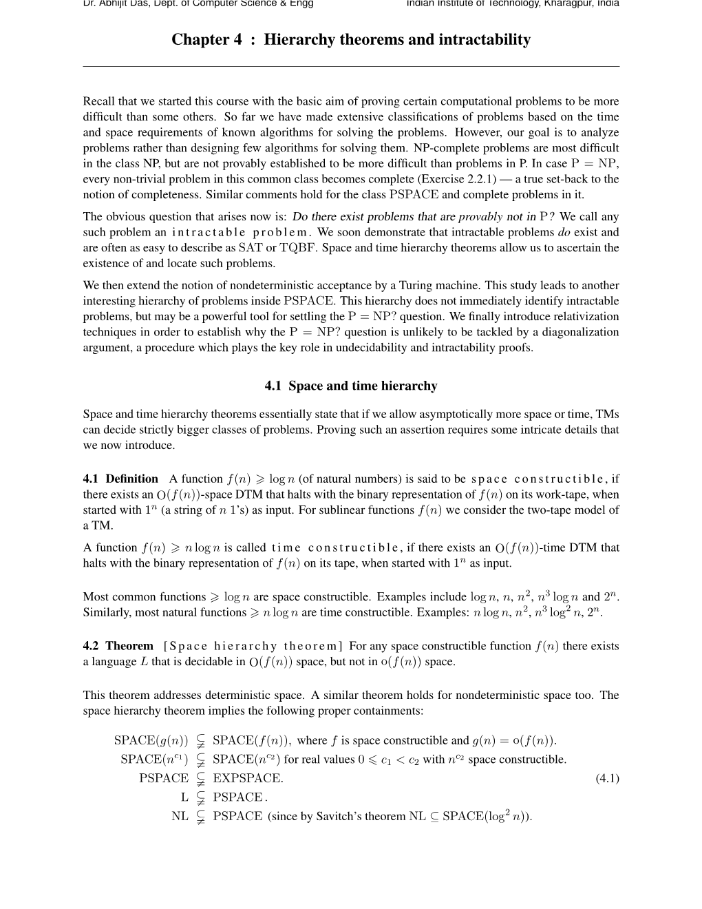 Chapter 4 : Hierarchy Theorems and Intractability