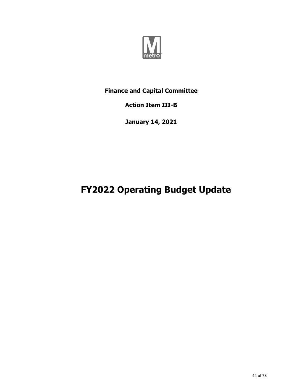 FY2022 Operating Budget Update