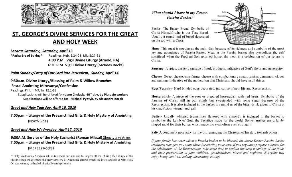 St. George's Divine Services for the Great and Holy Week