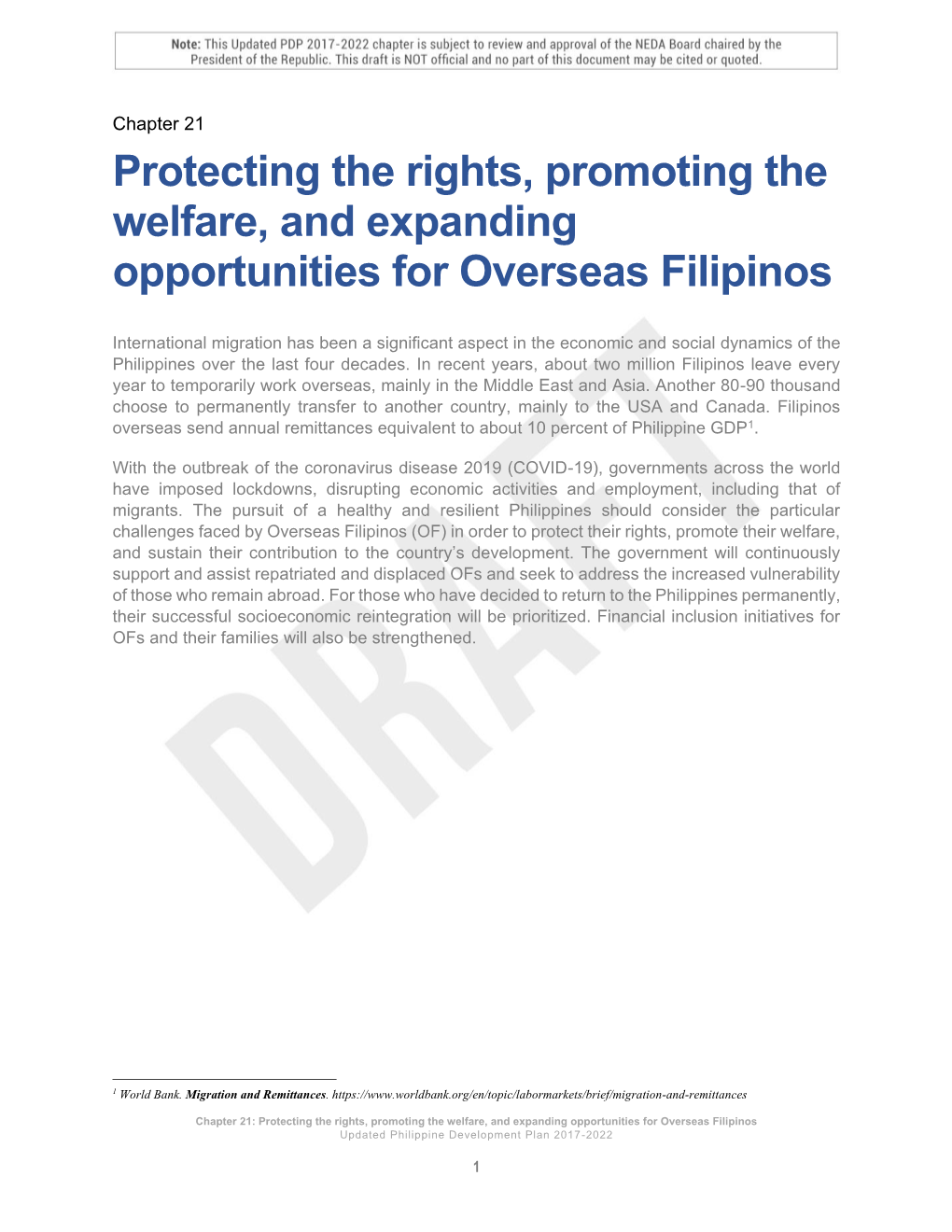 Protecting the Rights, Promoting the Welfare, and Expanding Opportunities for Overseas Filipinos