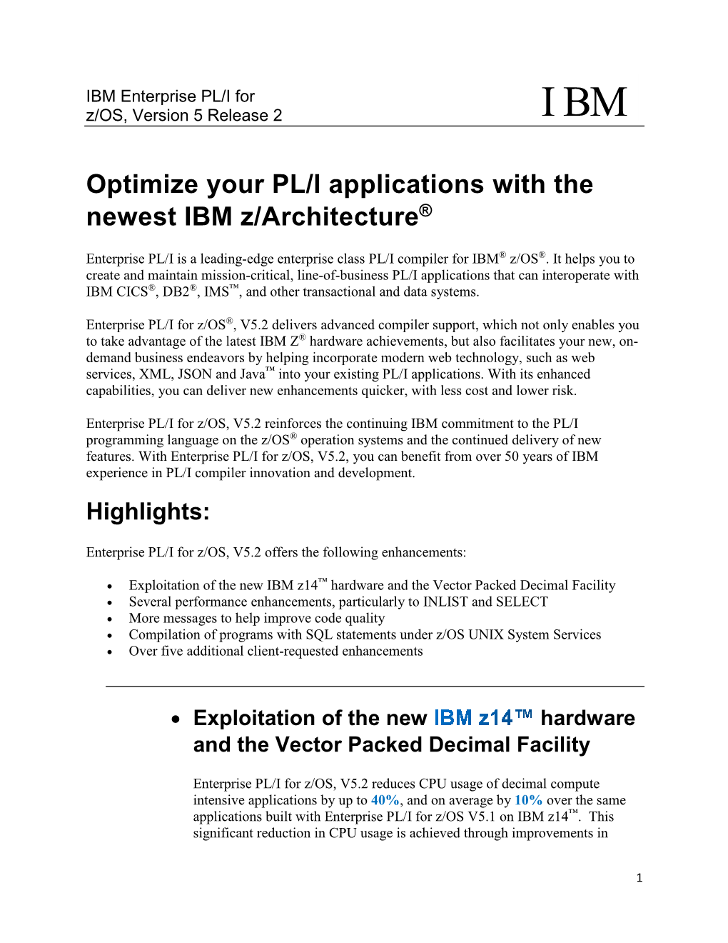 Optimize Your PL/I Applications with the Newest IBM Z/Architecture®