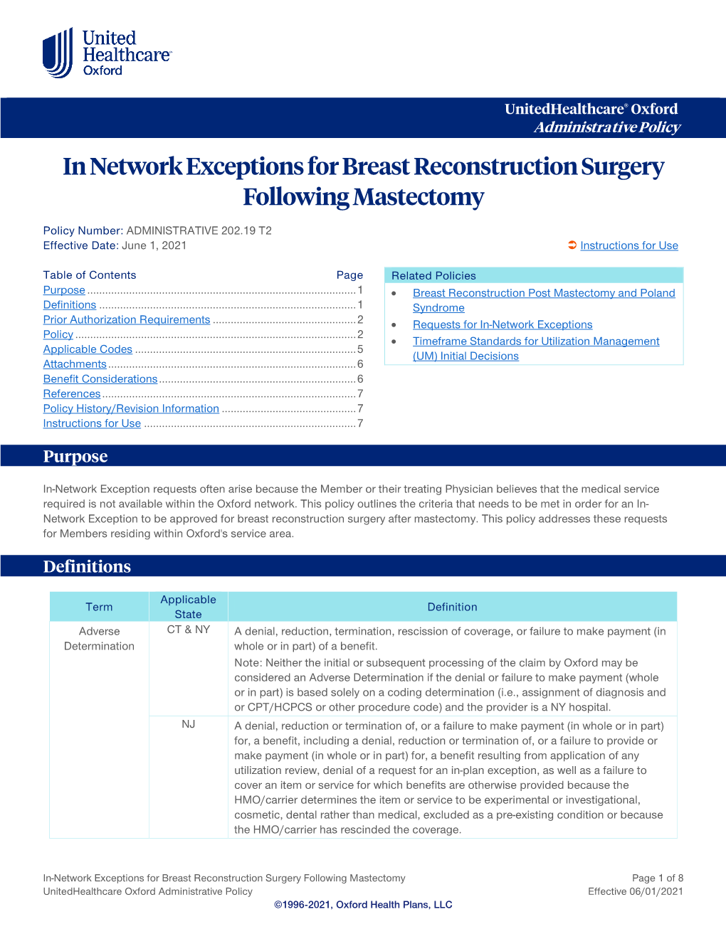 In-Network Exceptions for Breast Reconstruction Surgery Following