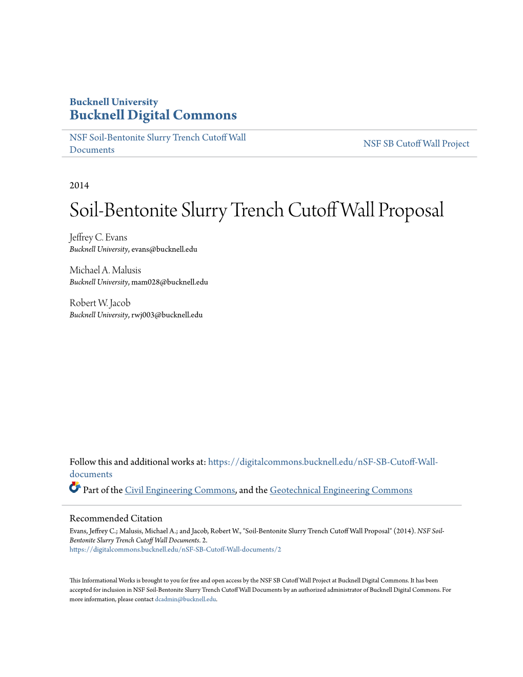 Soil-Bentonite Slurry Trench Cutoff Wall Proposal