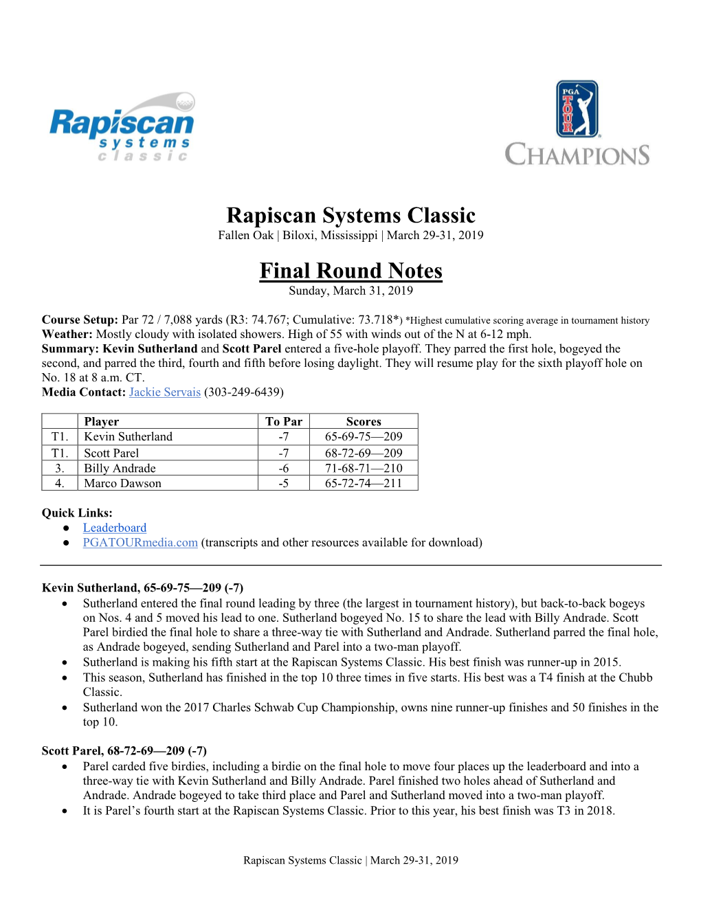 Rapiscan Systems Classic Final Round Notes