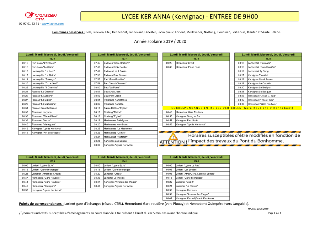 LYCEE KER ANNA (Kervignac) - ENTREE DE 9H00 02 97 01 22 71