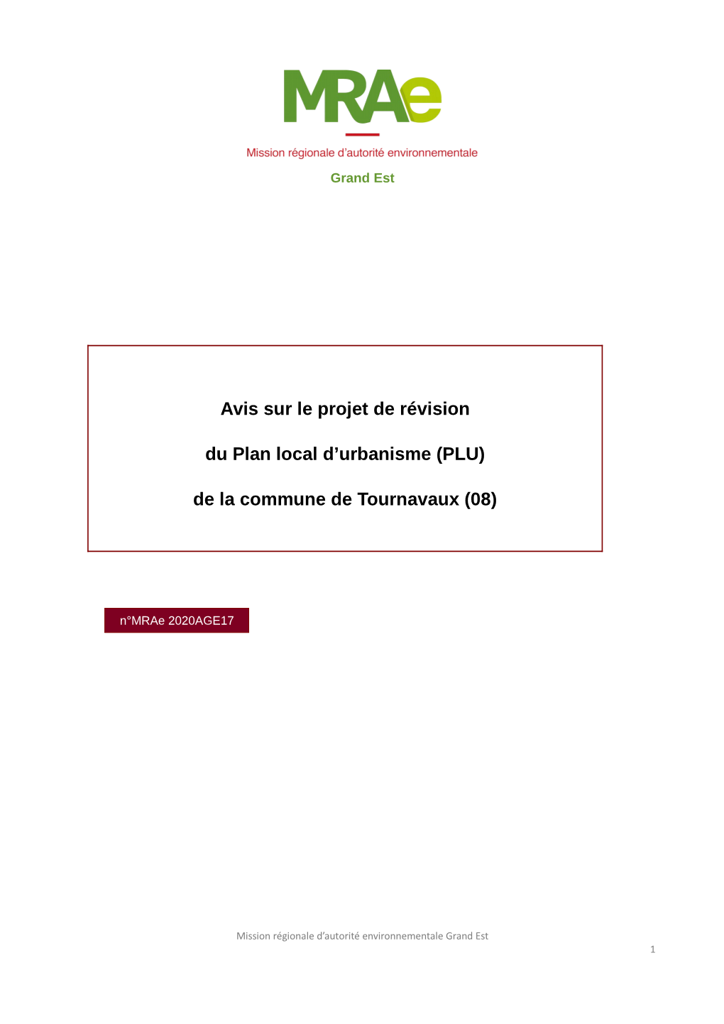 Avis Sur Le Projet De Révision Du Plan Local D'urbanisme (PLU)