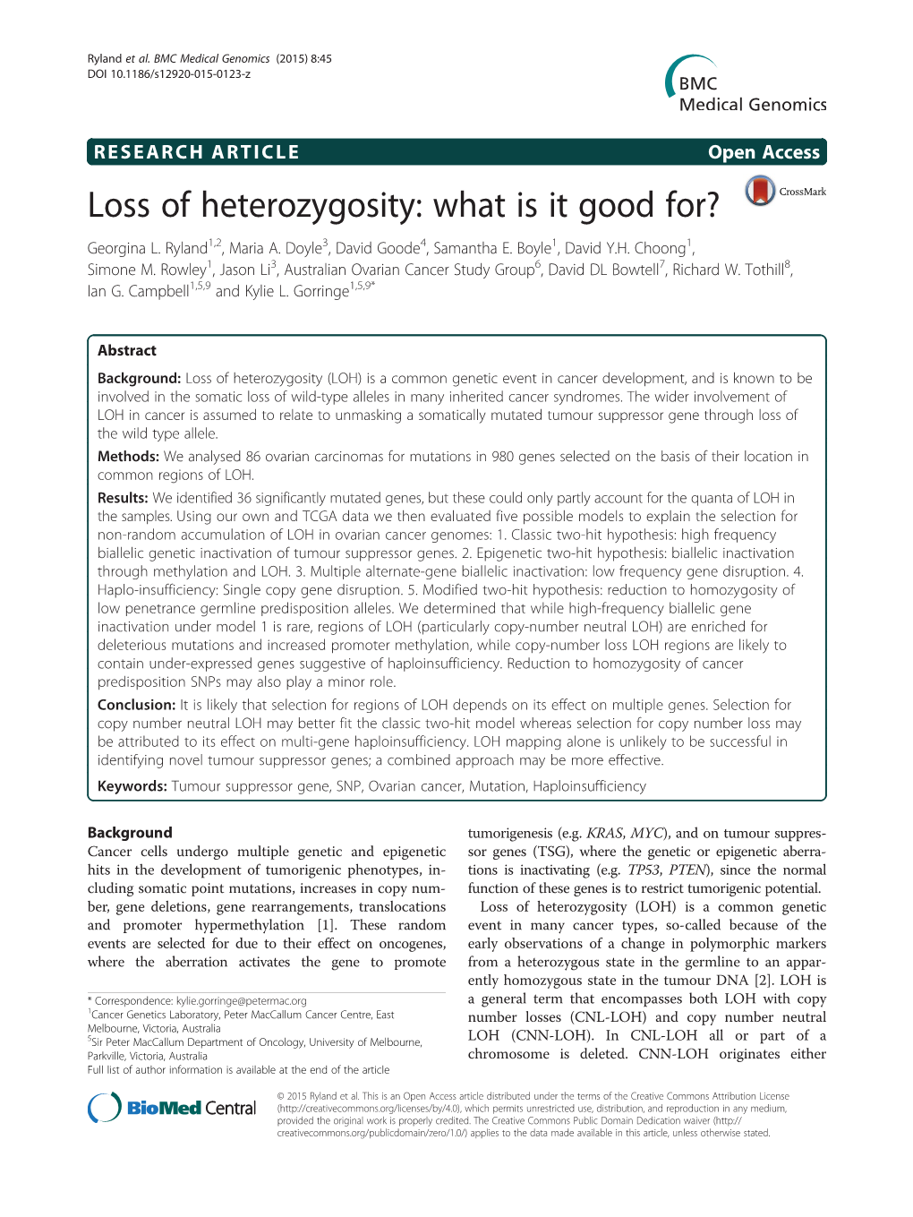 Loss of Heterozygosity: What Is It Good For? Georgina L