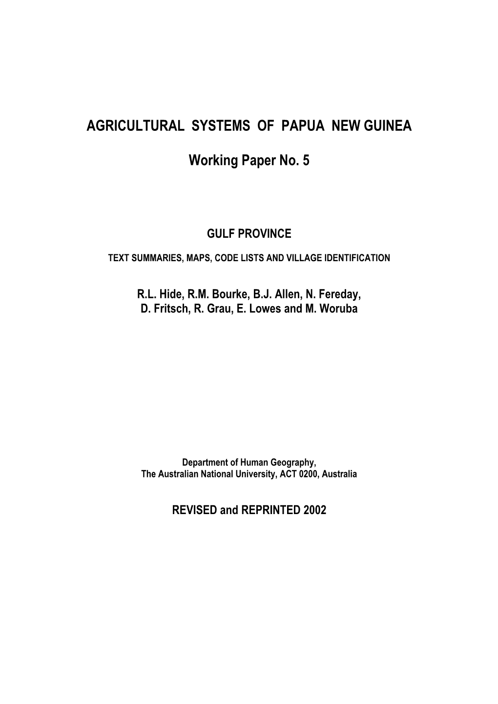 Agricultural Systems of Papua New Guinea