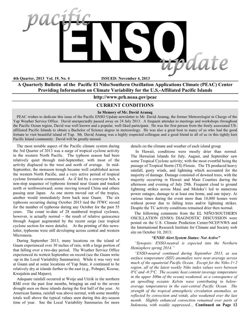 A Quarterly Bulletin of the Pacific El Niño
