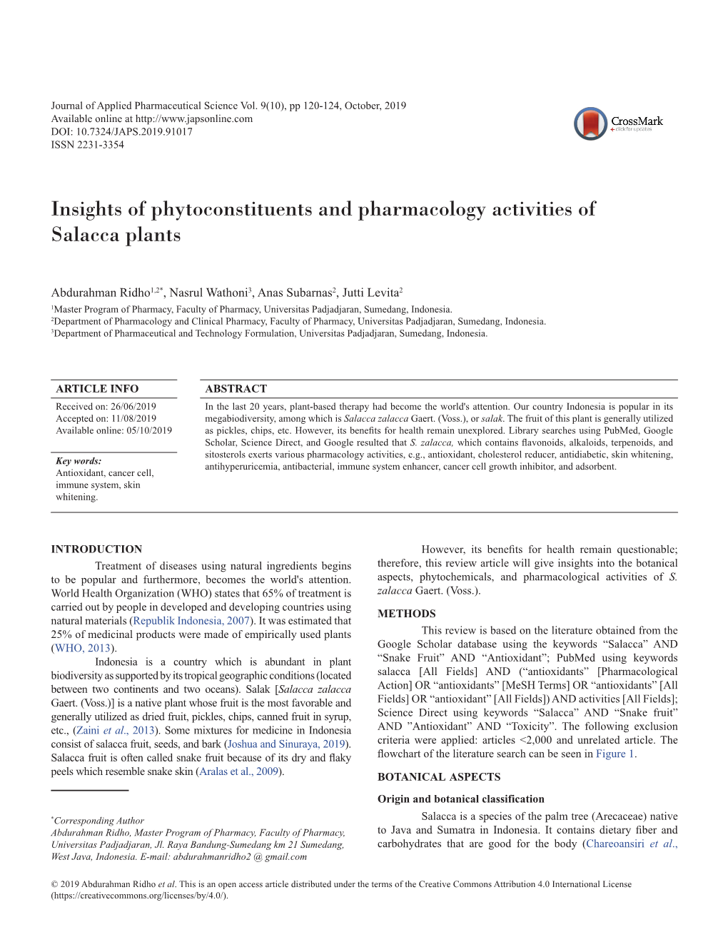 Insights of Phytoconstituents and Pharmacology Activities of Salacca Plants