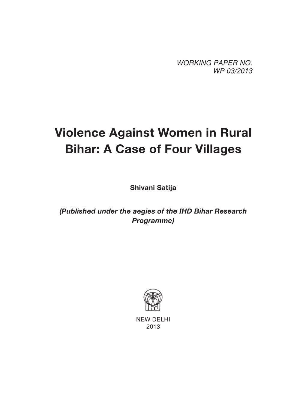 Violence Against Women in Rural Bihar: a Case of Four Villages