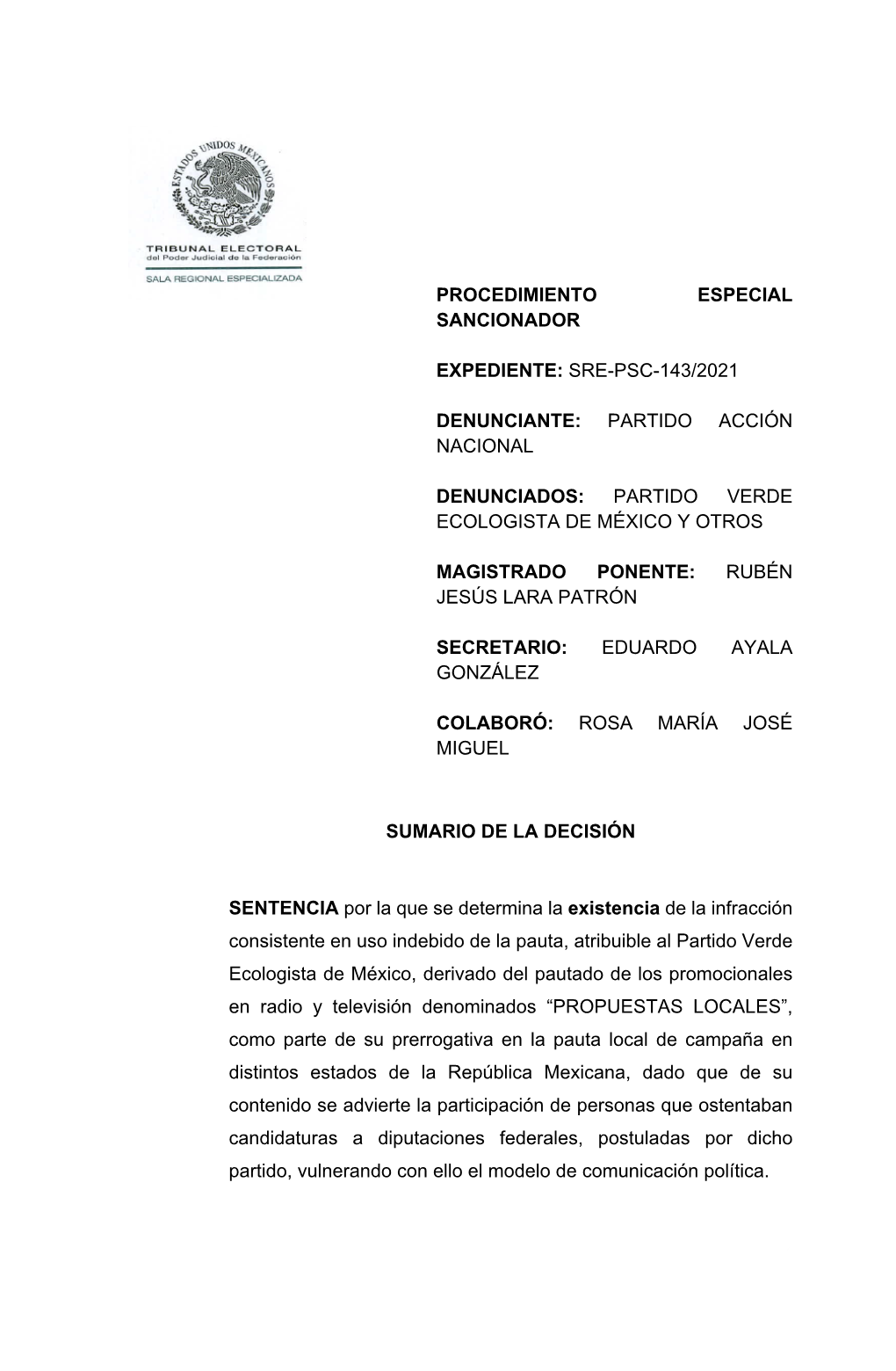 Sre-Psc-143/2021 Denunciante