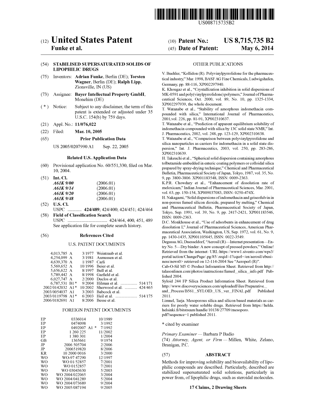 (12) United States Patent (10) Patent No.: US 8,715,735 B2 Funke Et Al