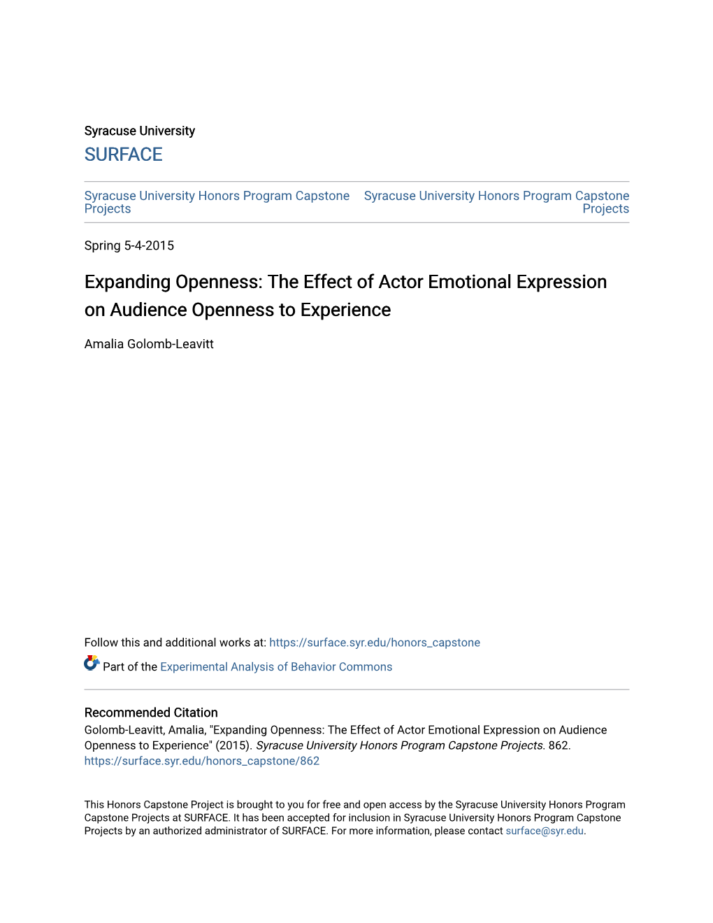 Expanding Openness: the Effect of Actor Emotional Expression on Audience Openness to Experience