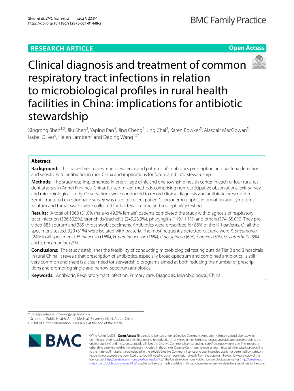 Clinical Diagnosis and Treatment of Common Respiratory Tract Infections