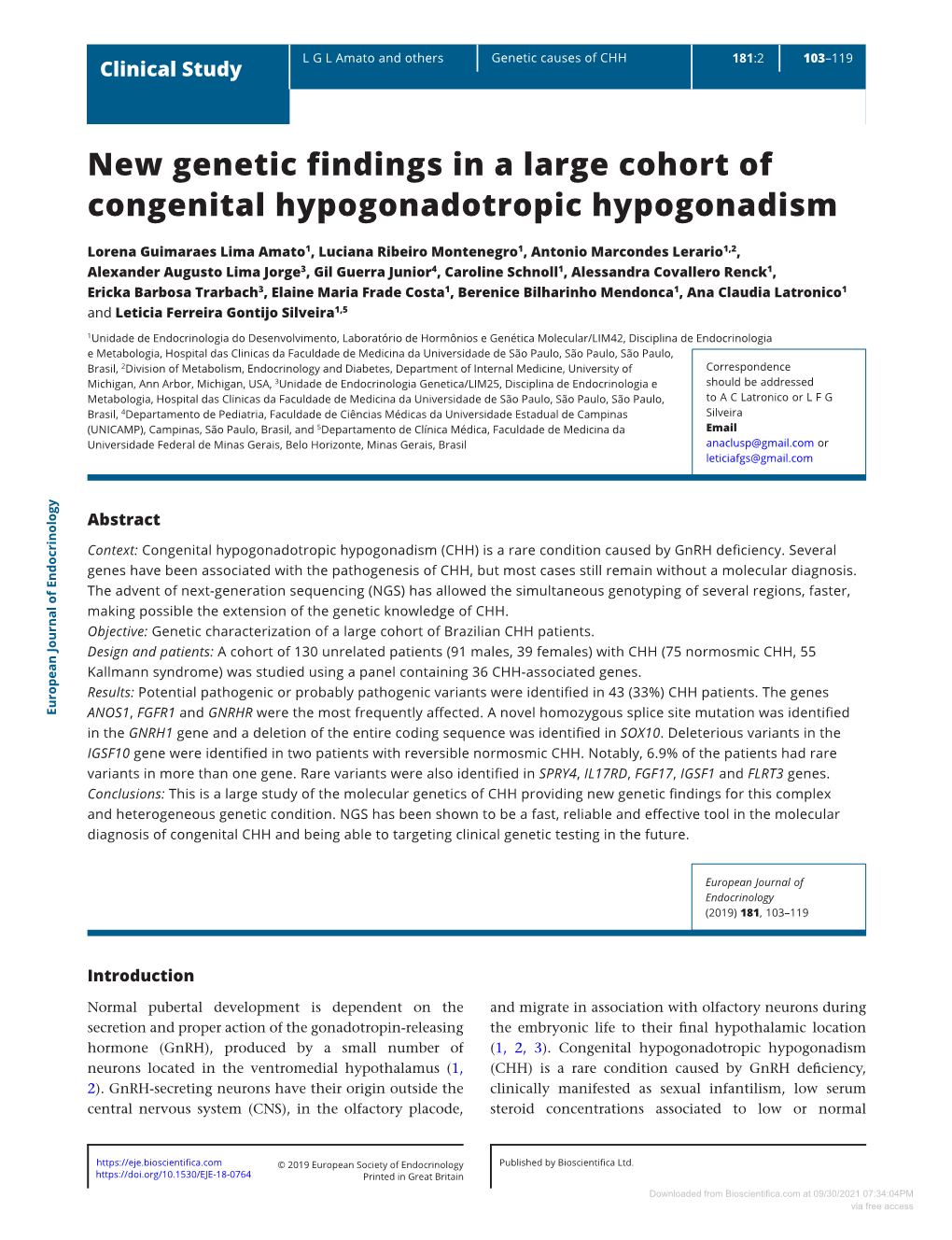 New Genetic Findings in a Large Cohort of Congenital Hypogonadotropic Hypogonadism