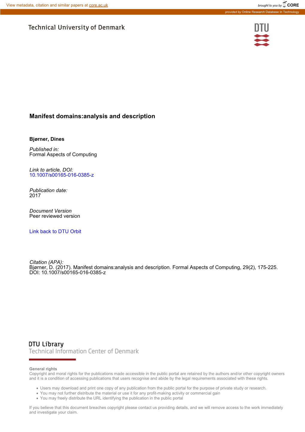 Manifest Domains:Analysis and Description