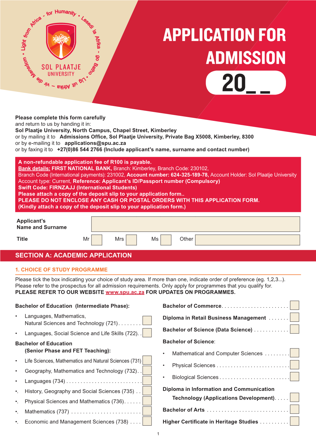 Application for Admission