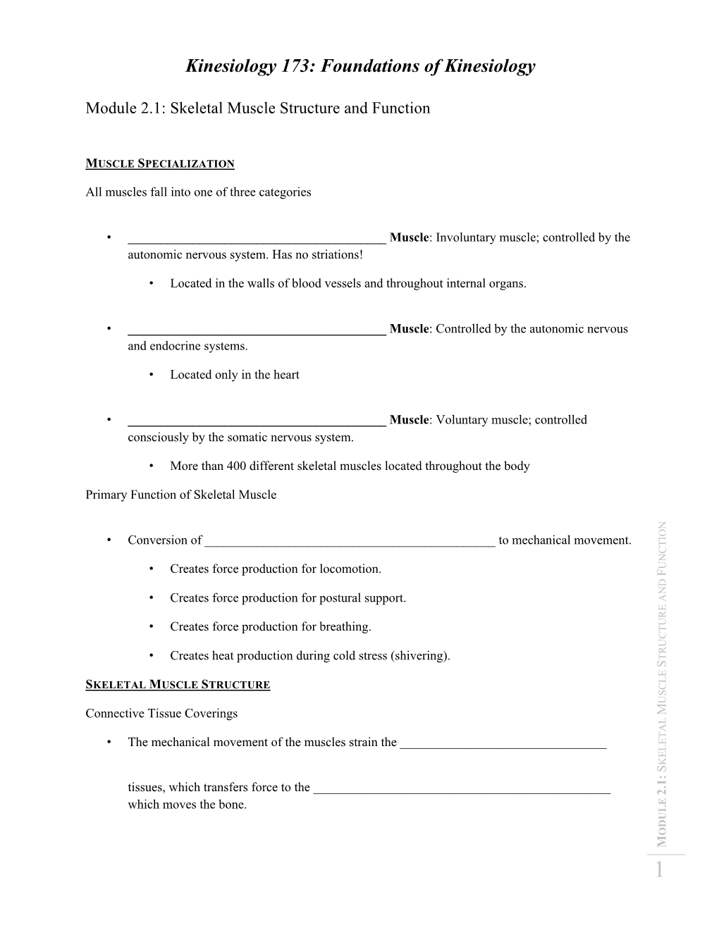 Kinesiology 173: Foundations of Kinesiology