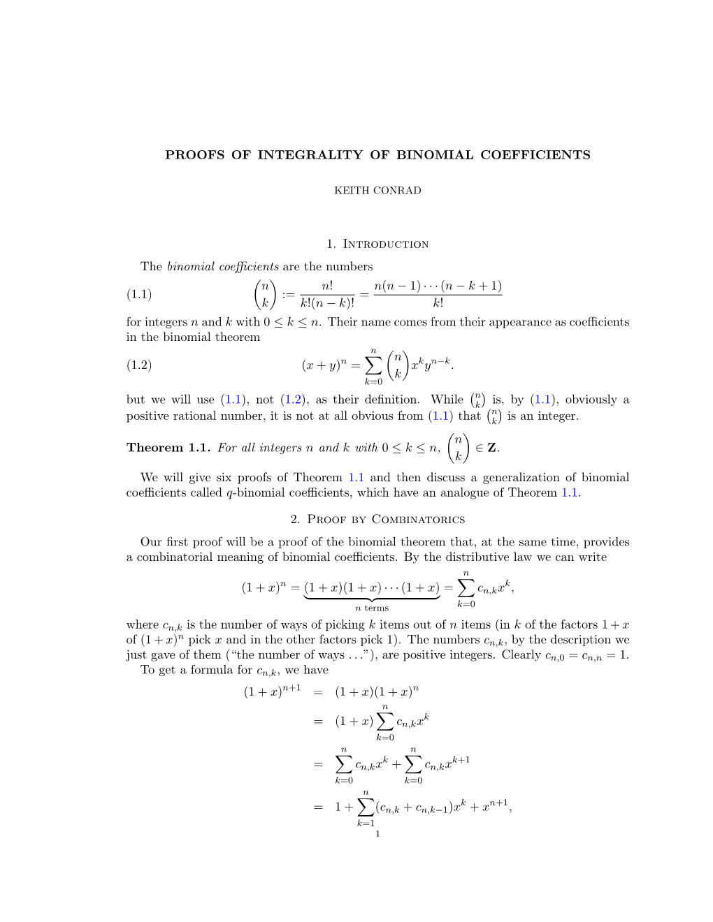 Proofs of Integrality of Binomial Coefficients