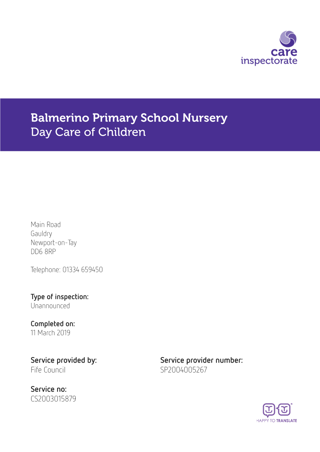 Balmerino Primary School Nursery Day Care of Children