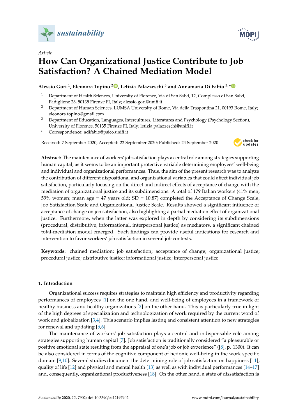 How Can Organizational Justice Contribute to Job Satisfaction? a Chained Mediation Model