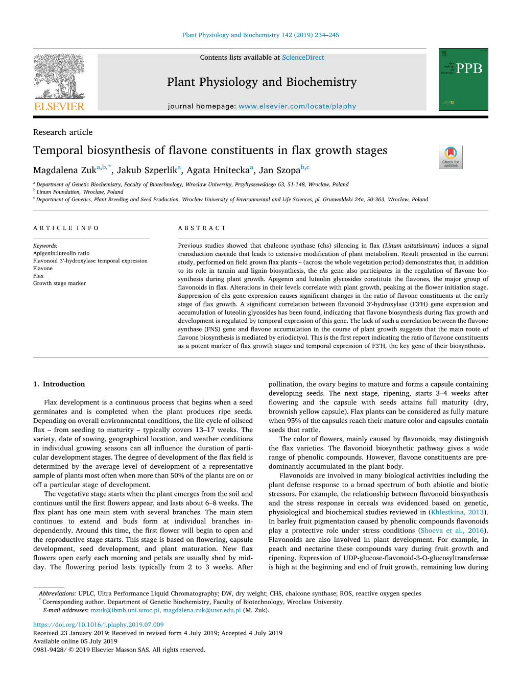 Temporal Biosynthesis of Flavone Constituents in Flax Growth Stages