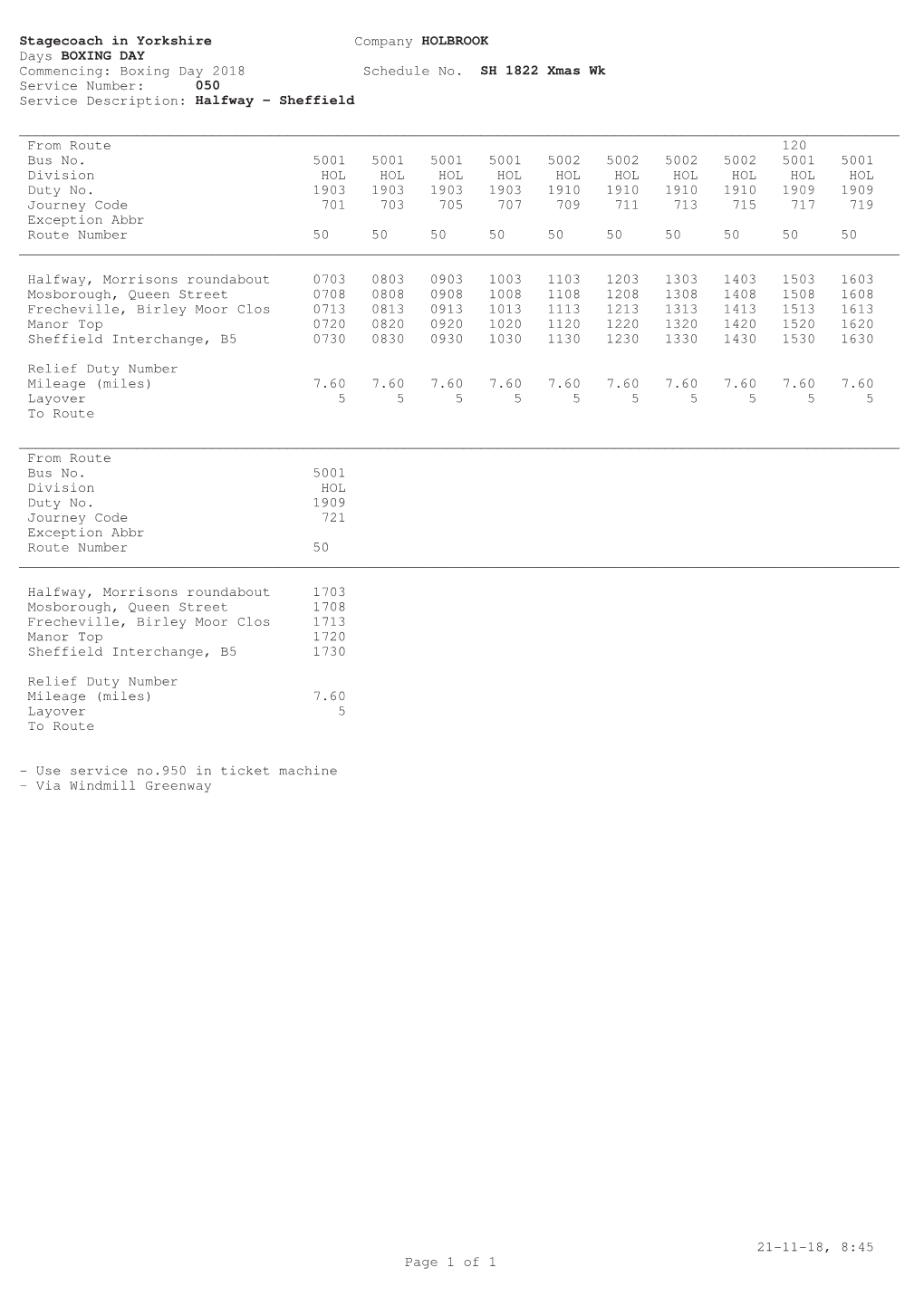 Boxing Day Sheffield Timetable.Pdf