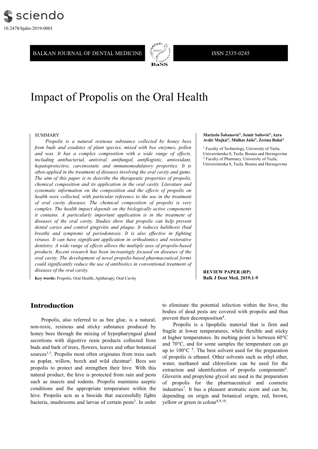 Impact of Propolis on the Oral Health