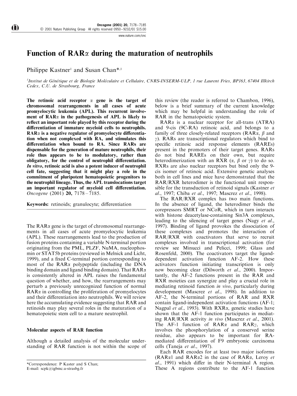 Function of Rara During the Maturation of Neutrophils