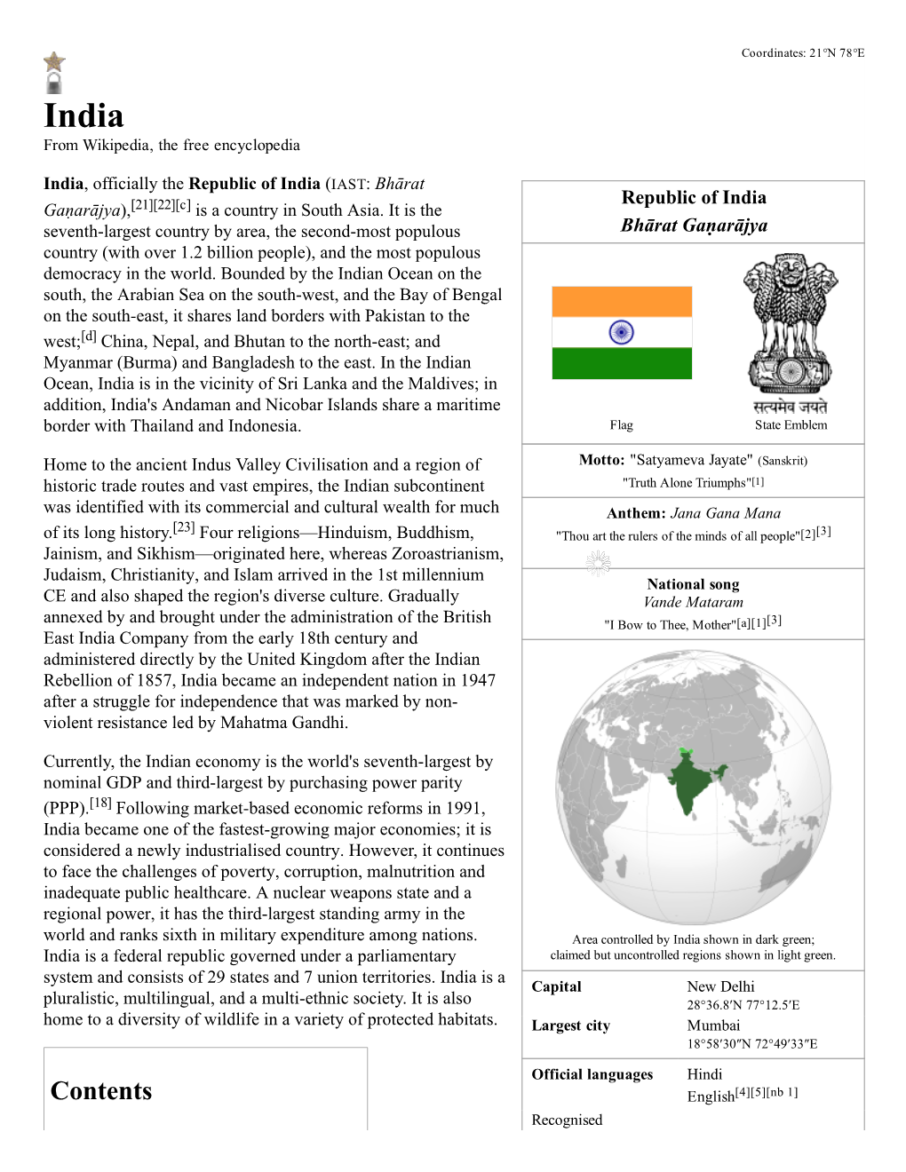 India from Wikipedia, the Free Encyclopedia