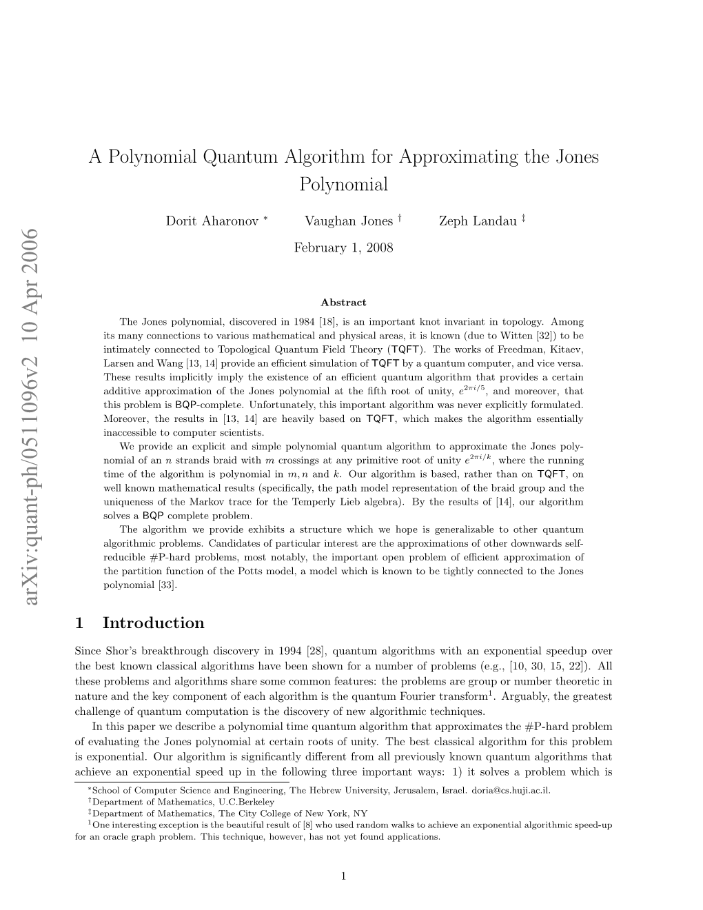 A Polynomial Quantum Algorithm for Approximating