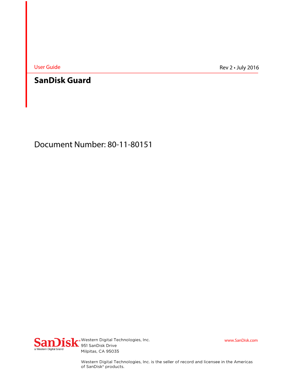 Sandisk Guard Document Number: 80-11-80151
