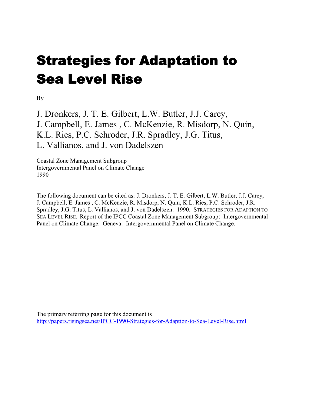 Strategies for Adaption to Sea Level Rise