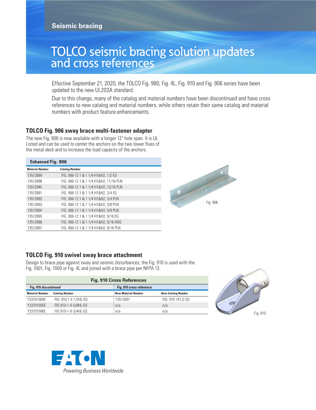 TOLCO Seismic Bracing Solution Updates and Cross References