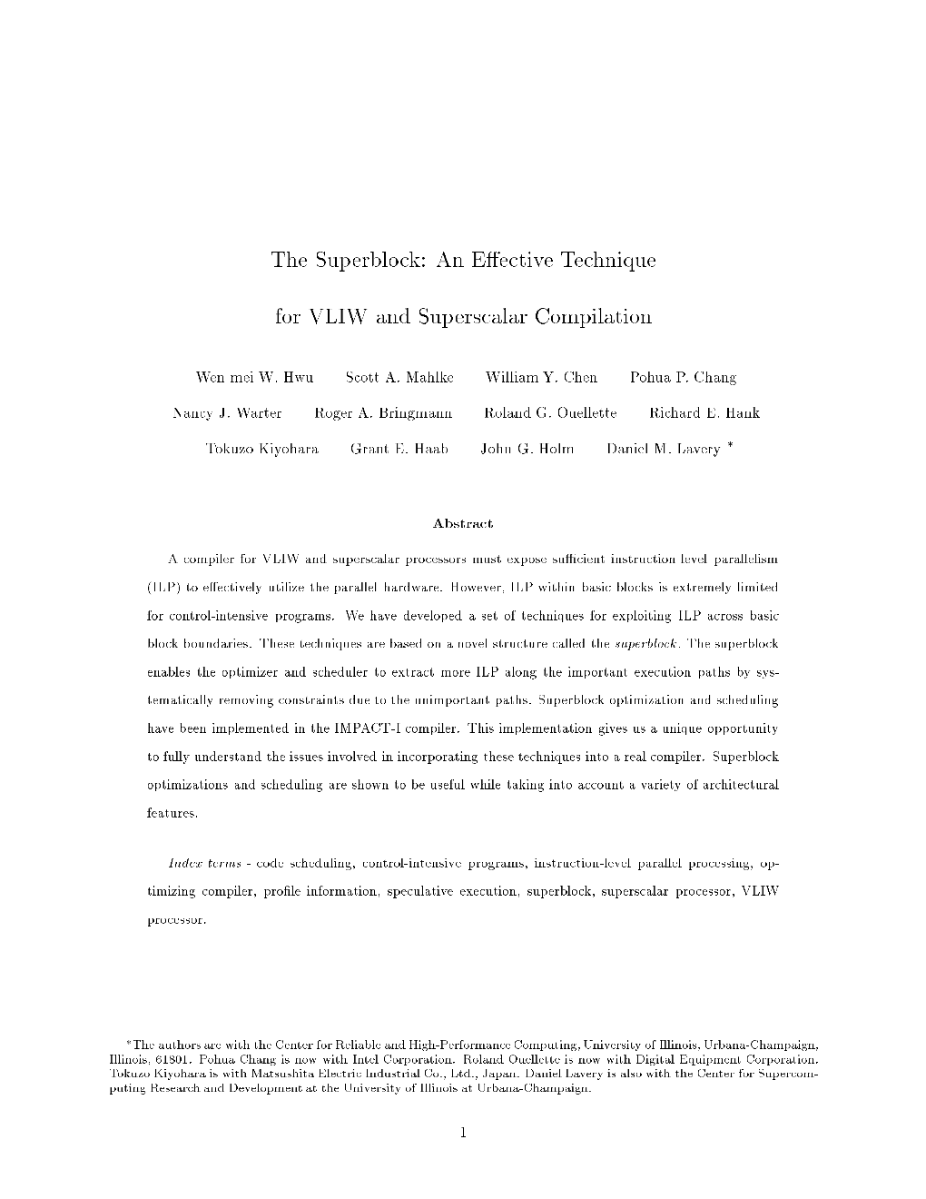 An E Ective Technique for VLIW and Superscalar Compilation