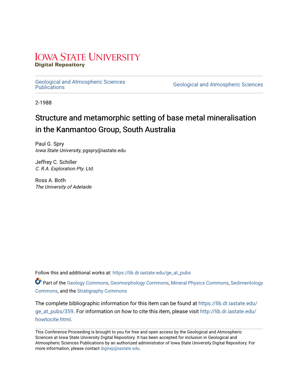 Structure and Metamorphic Setting of Base Metal Mineralisation in the Kanmantoo Group, South Australia